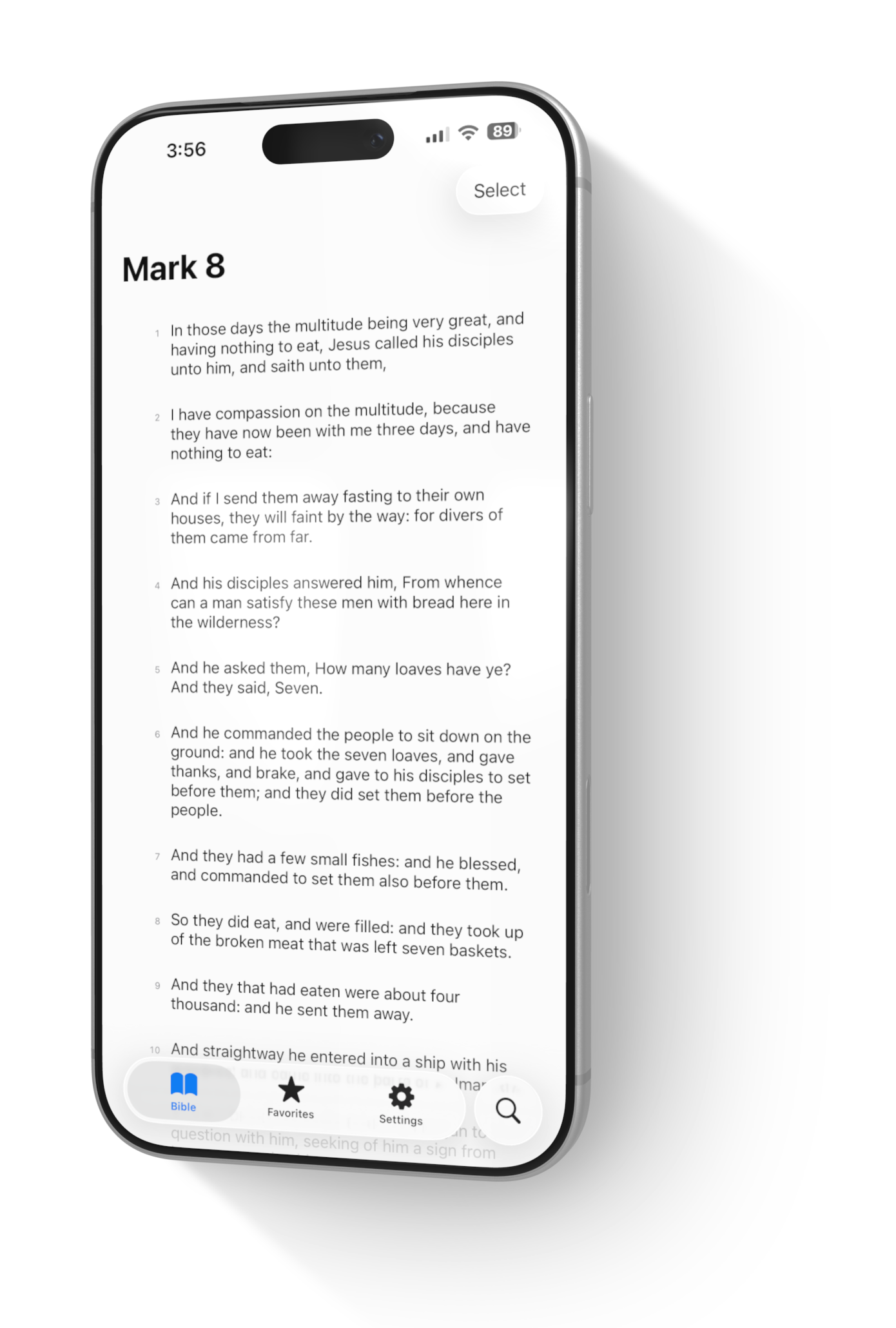 Verse Ready displaying Mark chapter 8 in the Bible reader